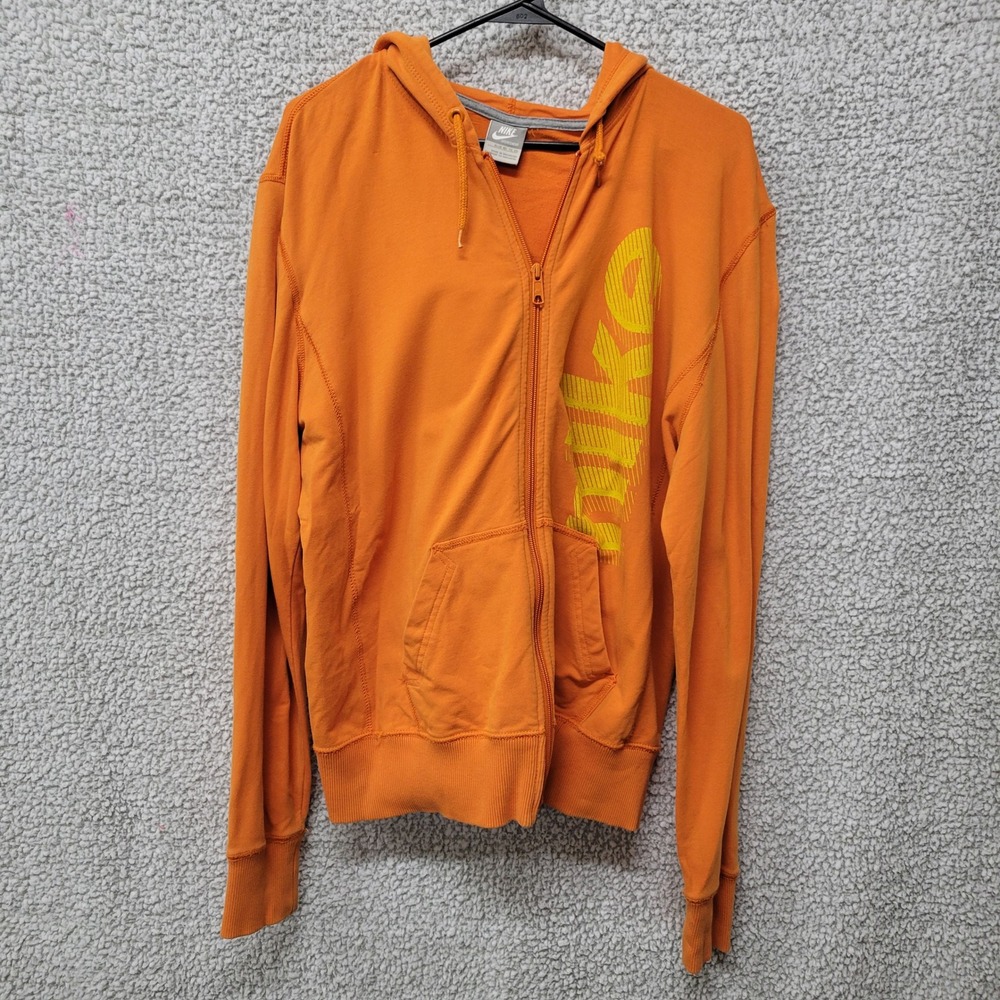 Nike Sportswear Kids XL 16-18 Orange Full Zip Hoodie Yellow Logo Graphic 2636